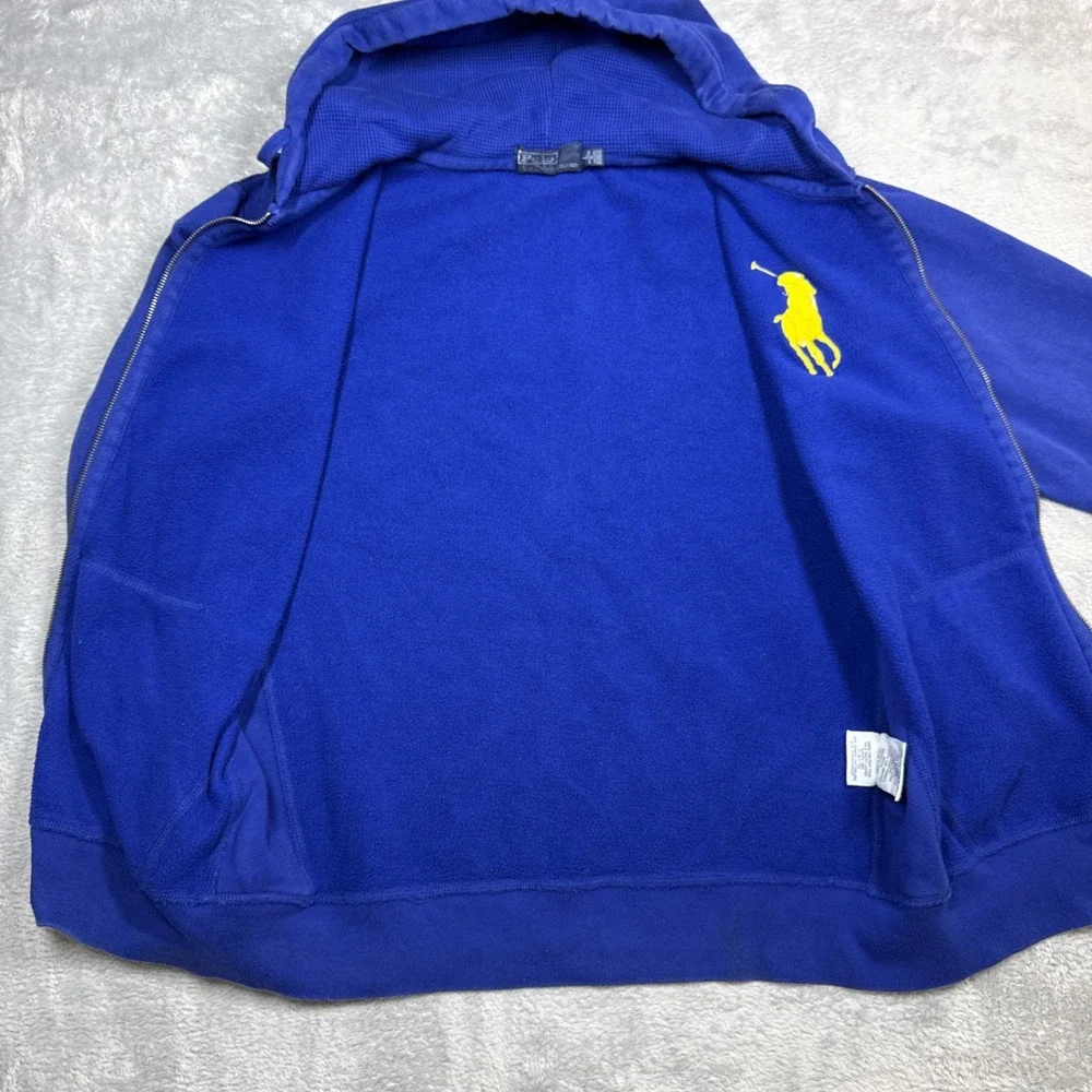 Polo Ralph Lauren Hoodie Mens L Blue Big Pony Embroidered Logo Full Zip Hooded